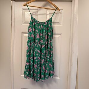 Green Floral Maxi Sundress with Pink Print